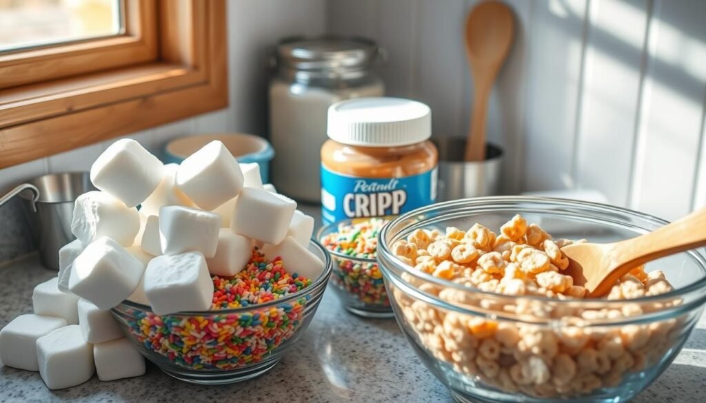 gathering ingredients for homemade marshmallow treats gathering ingredients for homemade marshmallow treats